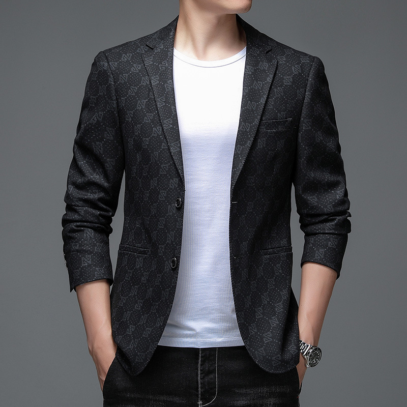 西服男装2021春秋季中青年时尚休闲小西装潮流外套两粒扣上衣薄款