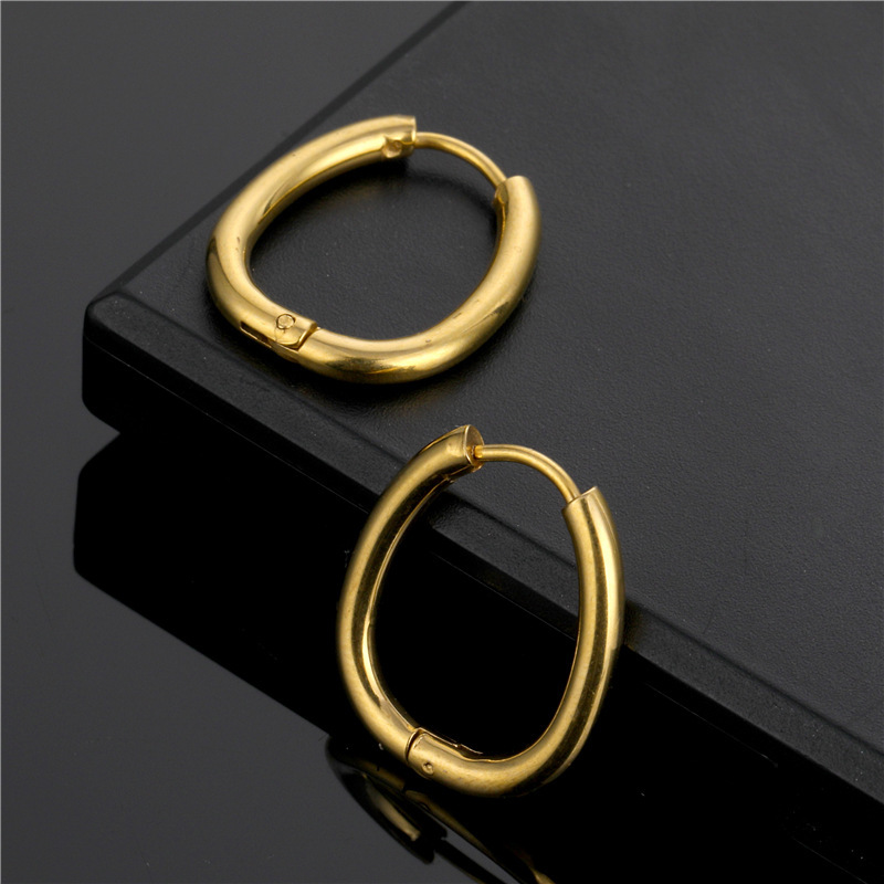 European Hip Hop Stainless Steel Ear Ring Cold Wind Geometric Oval Earrings Female Titanium Steel U-Shaped Coil Ear Clip Ornament