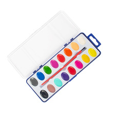 16色固体水彩半干水粉颜料套装儿童塑料盒厂家水彩颜料跨境写生