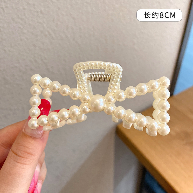 Pearl Grip Women's Korean-Style Elegant Graceful Shark Gap Former Red Barrettes Korean-Style Back Head Updo Hair Claw Headdress