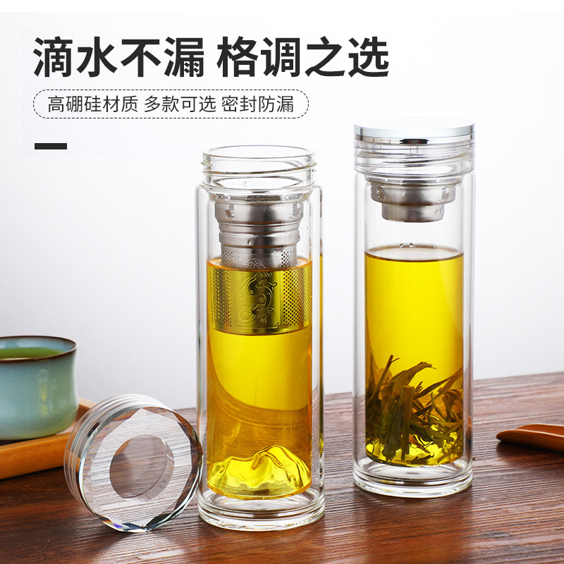 茶水分离玻璃杯高硼硅玻璃水杯车载密封水杯商务水杯男士水杯批发
