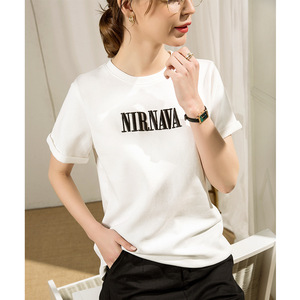 白色短袖长款字母韩版t恤图片