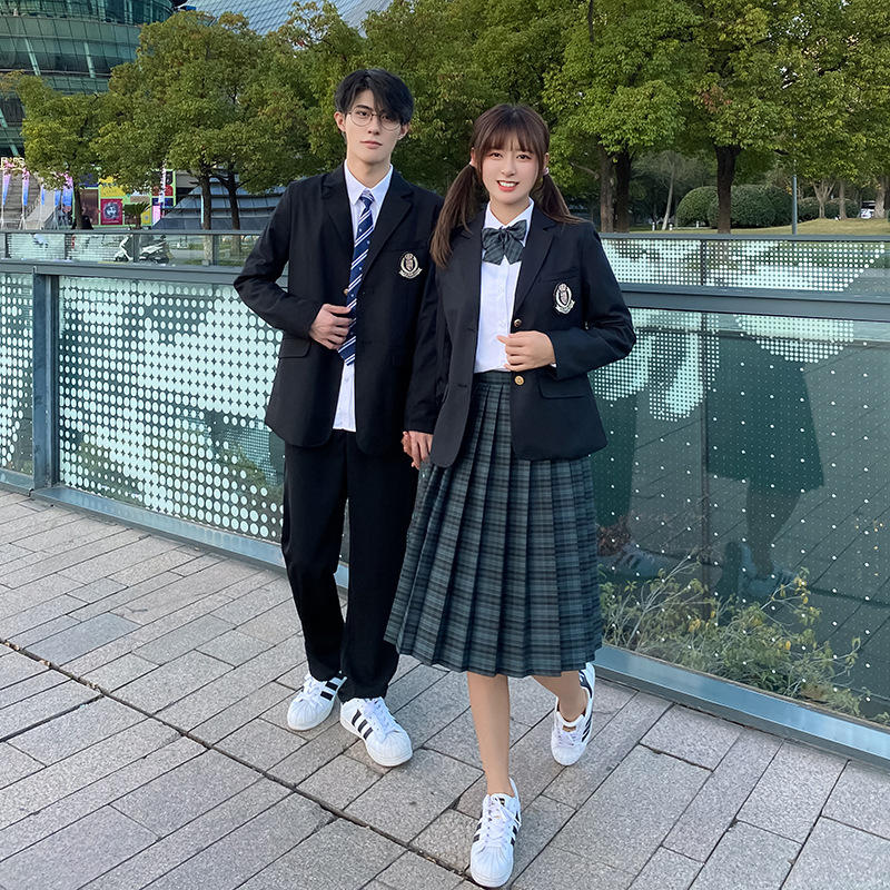 校服套装中学生学院风班服套装高中生秋季运动会服装黑色西装外套