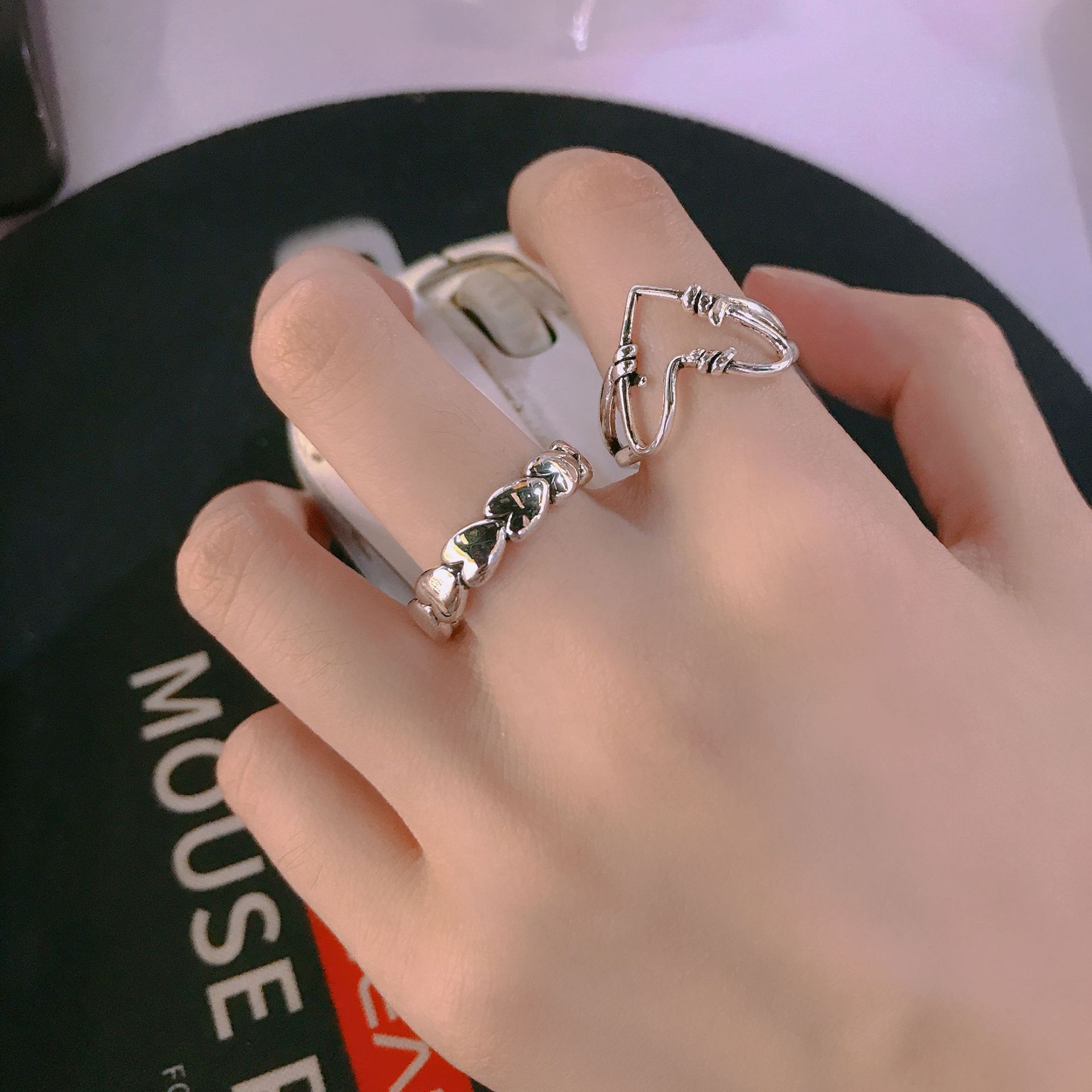 2021新款韩版复古扎铁丝爱心戒指冷淡风小众个性指环时尚饰品