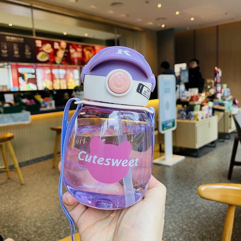 M79 Cute Children's Cups Kettle Summer Girl Student Straw Cup Portable Compact Big Belly Water Bottle