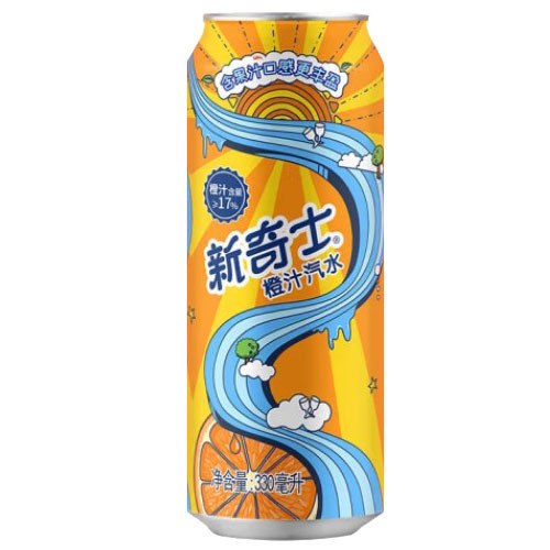 屈臣氏新奇士爽酷咸柠檬果冻汽水300ml*24罐整箱装 橙汁碳酸饮料