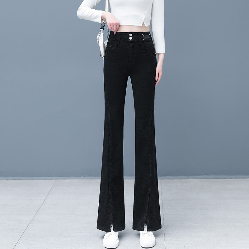 Split Skinny Jeans Spring and Autumn 2024 New High Waist Junior High School Students Straight-Leg Wide-Leg Pants Female