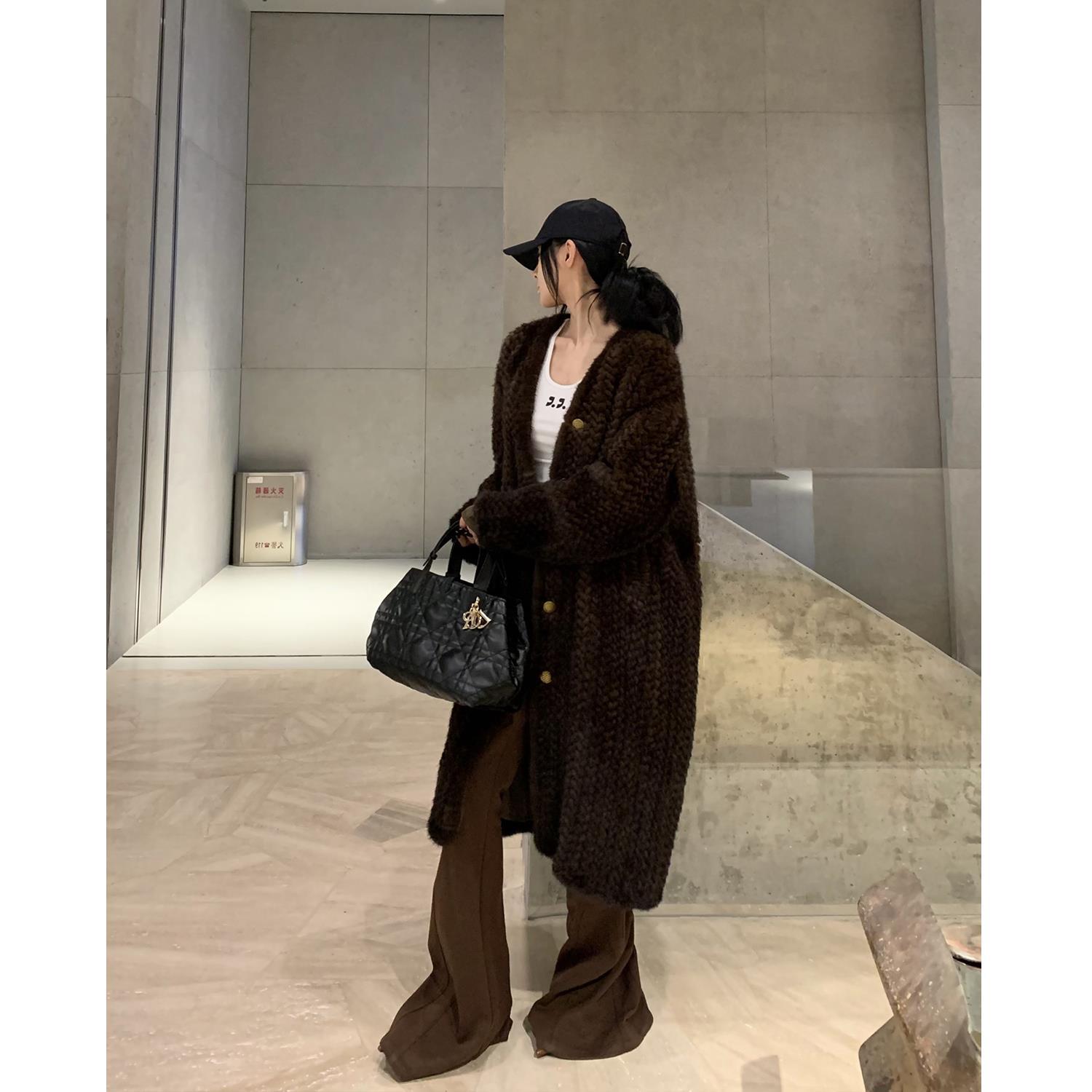 批发"苏黎世千金" 冬新款进口长款编织貂皮草大衣纯手工编织水貂