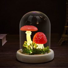 仿真蘑菇小夜灯厂家直销创意永生花玻璃罩礼品发光摆件节日礼物