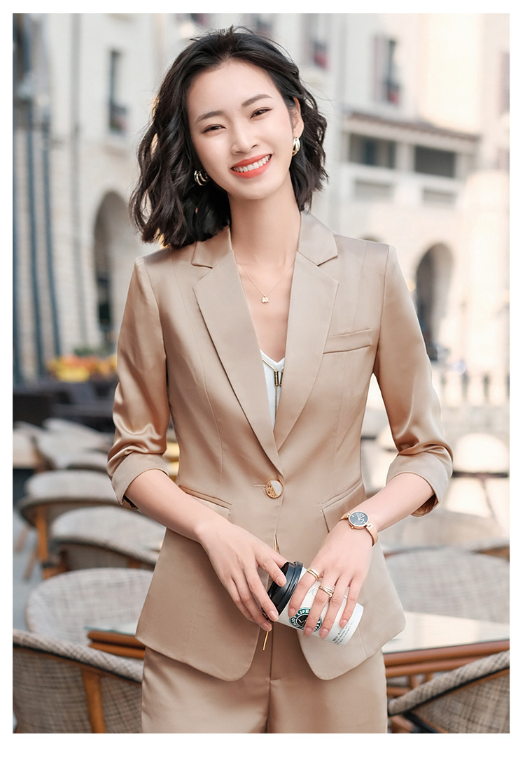 中袖职业套裤女士夏薄款西装修身气质上衣新款时尚韩版套装休闲装