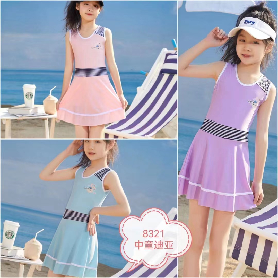 Summer Girl's Swimsuit Children's One-Piece Swimsuit Children's 5-10 Years Old Vest Skirt Swimsuit Hot Spring Bathing Suit Batch