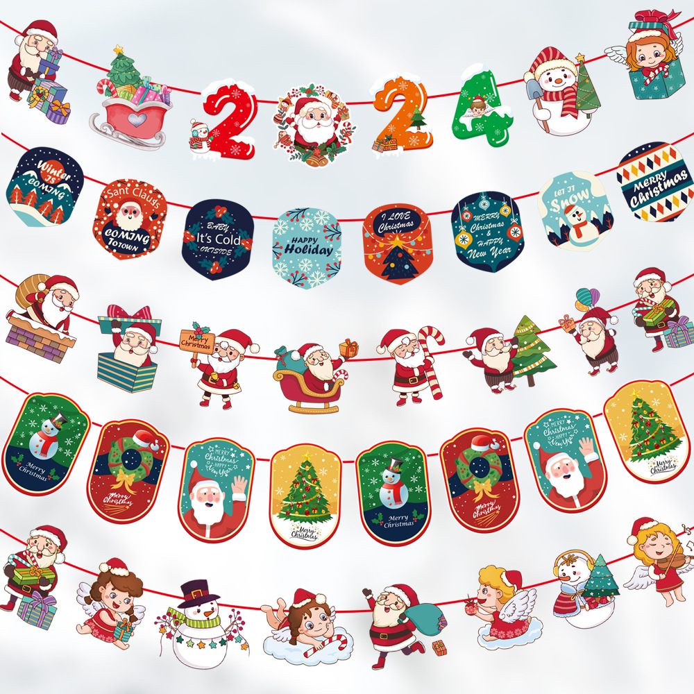 Christmas Decoration Cartoon Foreign Trade Paper Hanging Flag Colorful Flags Christmas Holiday Scene Atmosphere Layout