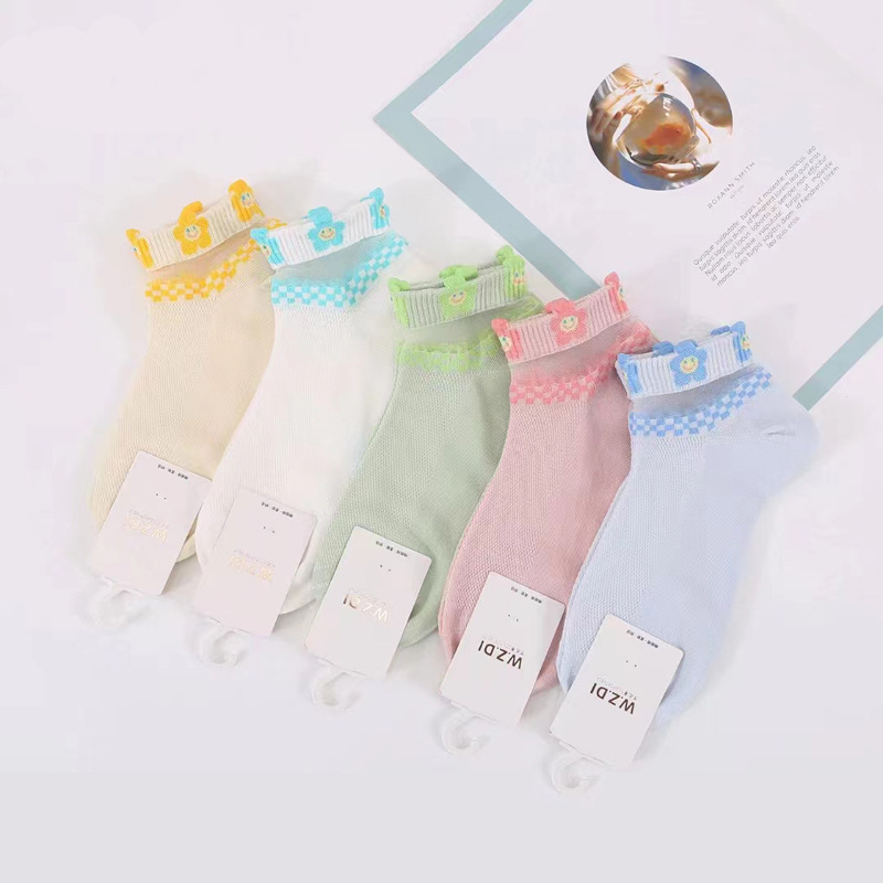 2023 Spring New Japanese and Korean Crystal Silk Cotton Stitching Short Socks Women's Trendy Spun Glass Cotton Socks Wholesale