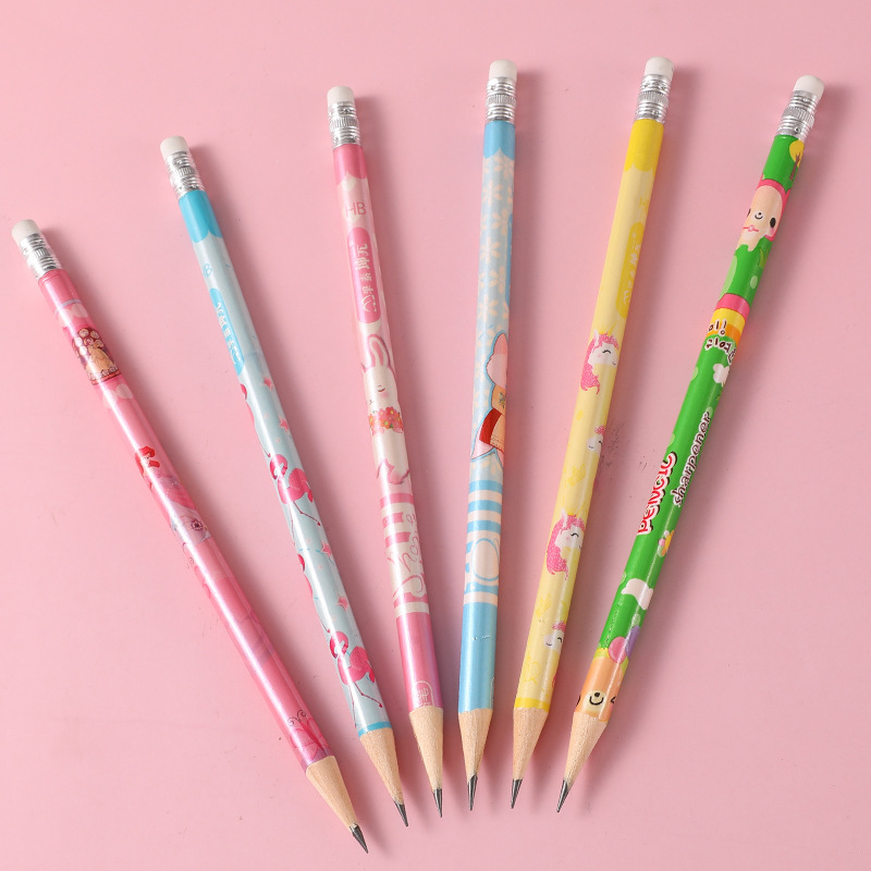 Pencil Wholesale Sketch Drawing Pens for Writing Letters Learning Stationery Pupil Prize Cartoon round Brush Pot Hb Pencil with Eraser