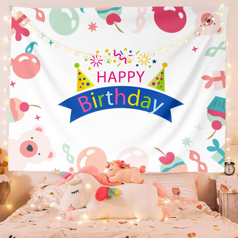 生日背景布生日快乐挂布可爱卡通派对装饰布网红墙布挂毯代发 图片