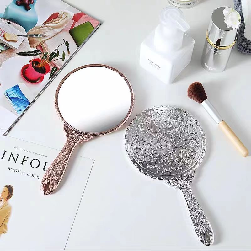 Retro Hand-Hold Mirror Simple European Beauty Makeup Mirror Portable Small Mirror Portable Hand-Hold Mirror Large Size