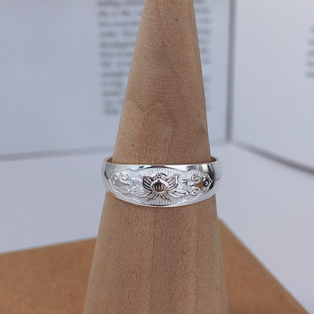 银佳银饰 足银999福底莲花蛇肚开口戒指 时尚韩版平安 一件代发