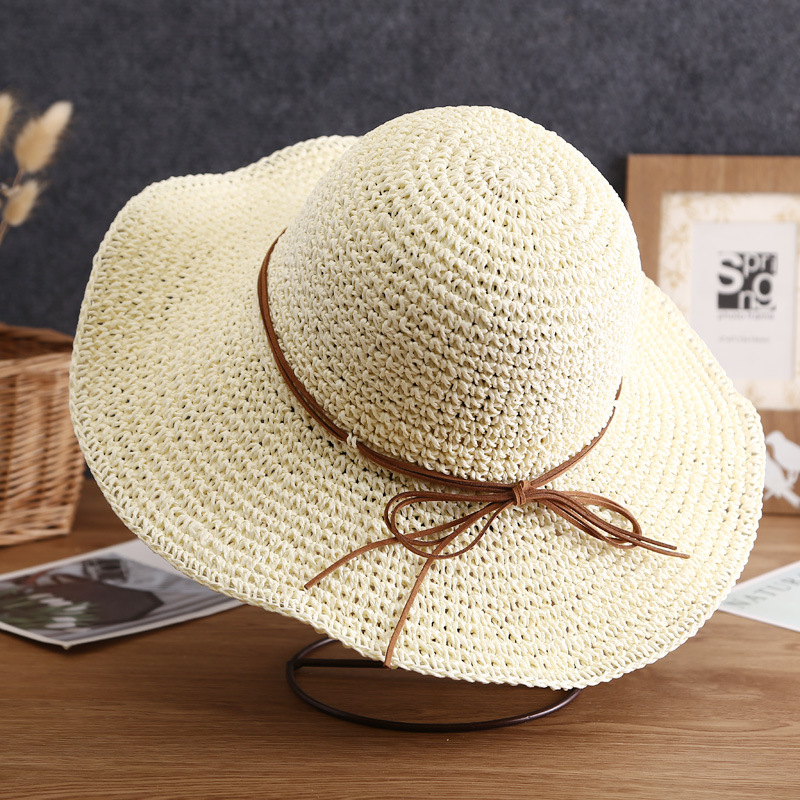 Straw Hat Female Summer Small Fresh Korean Style All-Match Beach Trip Sun Hat Straw Woven Wide Brim Sun-Proof Bucket Hat