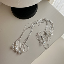 s925纯银极简风珍珠蛇骨项链气质轻奢小众设计优雅法式复古锁骨链