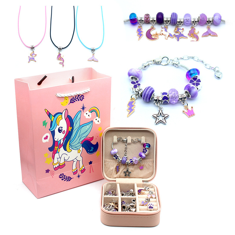 Amazon New DIY Children's Bracelet Big Hole Beads Set Bracelet Snake Bone Bracelet Unicorn Set Gift Box