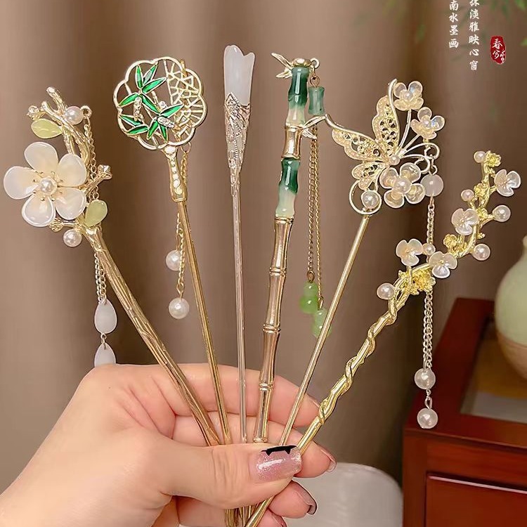 古风发簪女2024新款高级感新中式汉服发饰后脑勺盘发簪子发钗头饰