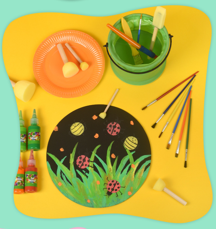 海绵印章颜料拓印圆头海绵画刷 儿童画画工具幼儿园diy绘画套装