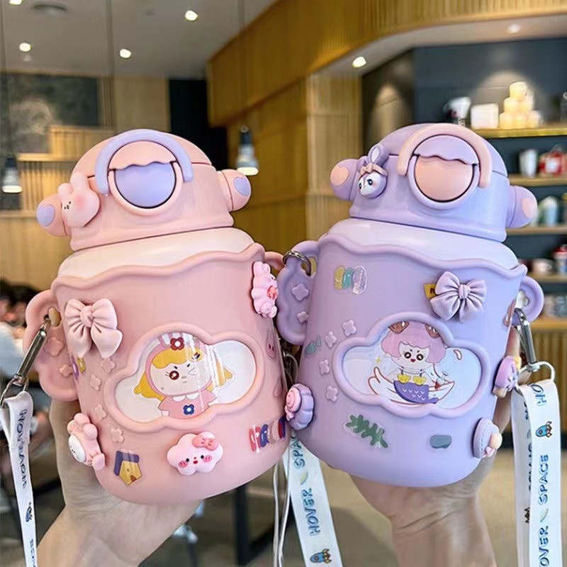 Factory Wholesale Children's Thermos Mug Cartoon Straw Cup Student Water Cup Portable Anti-Fall Baby Water Glass