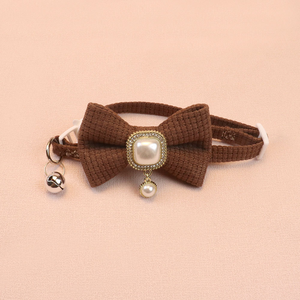New Waffle Pet Collar Cute Bow Bell Cat Collar Vintage Pearl Pendant Dog Collar Accessories