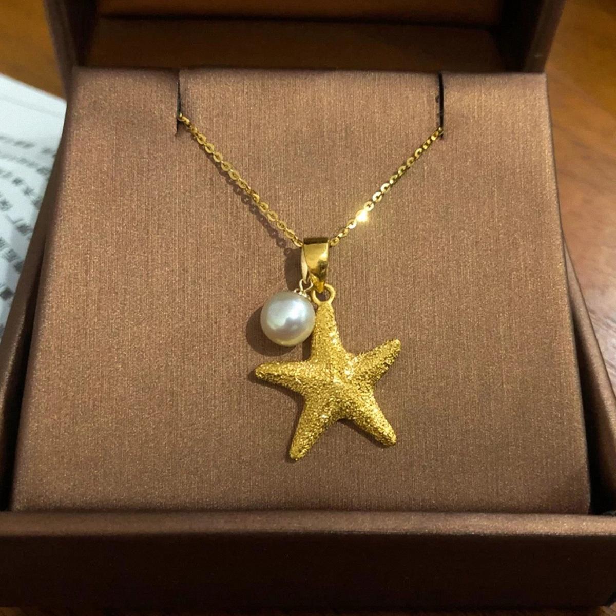 18k黄金海星珍珠吊坠锁骨链女百搭气质ing项链厂家批发