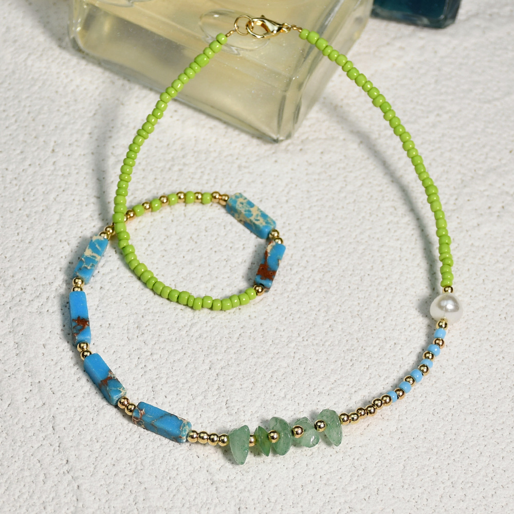European and American Diy Handmade Beaded Semi-Precious Stone Necklace Female Niche Design Girlfriends Agate Clavicle Chain Jewelry