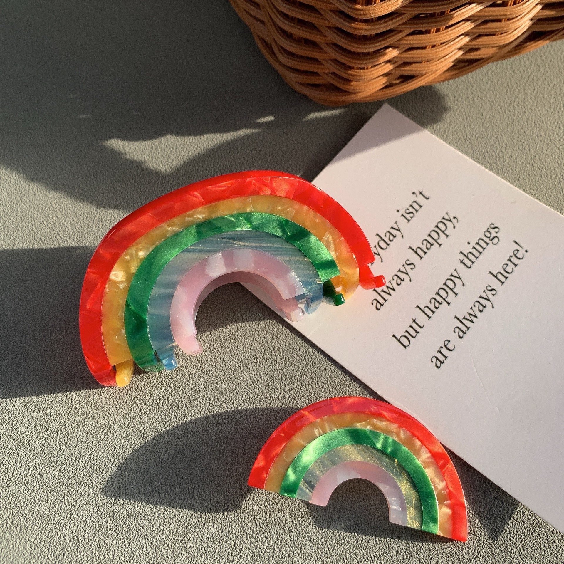 新款法国发饰醋酸板材拼接彩虹抓夹欧美小众半圆盘发鲨鱼夹子中号