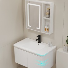 奶油风浴室柜陶瓷一体盆太空铝卫生间洗脸洗手盆柜组合厕所洗漱台