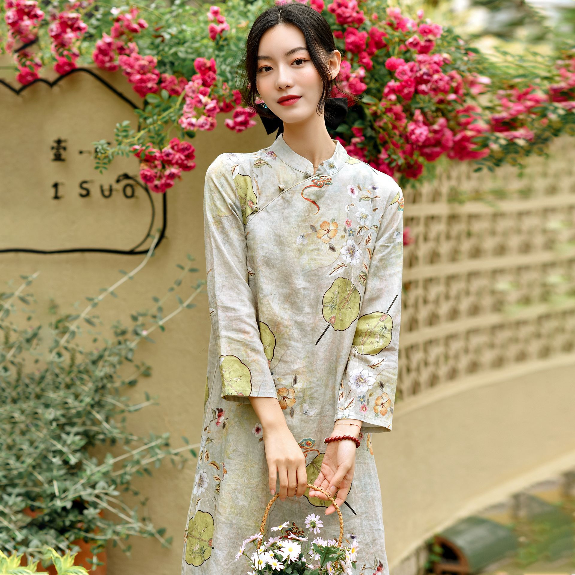 女装定做新款长袖亚麻连衣裙女国风复古改良旗袍棉麻女装定制批发