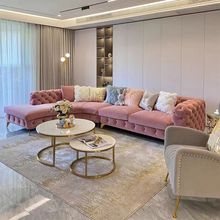 美式现代简约轻奢转角组合拉扣大户型设计师客厅别墅创意弧形沙发