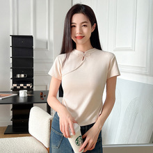 夏季新中式国风复古女T恤 修身小众休闲简约显气质流行盘扣短袖女