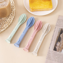 便携式小麦秸秆三合一餐具刀叉勺学生户外旅行塑料创意露营餐具