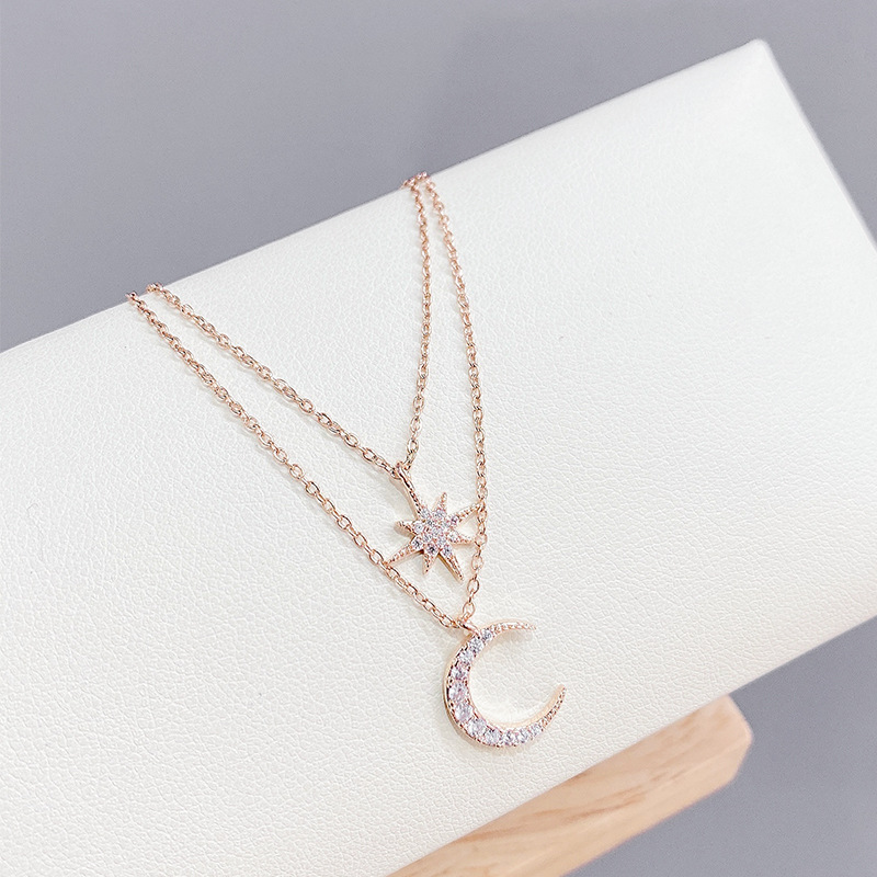 New Eight Awn Star Clavicle Chain a Dual-Use Moon Necklace Women's Dual-Use Design European and American Simple Elegant Jewelry