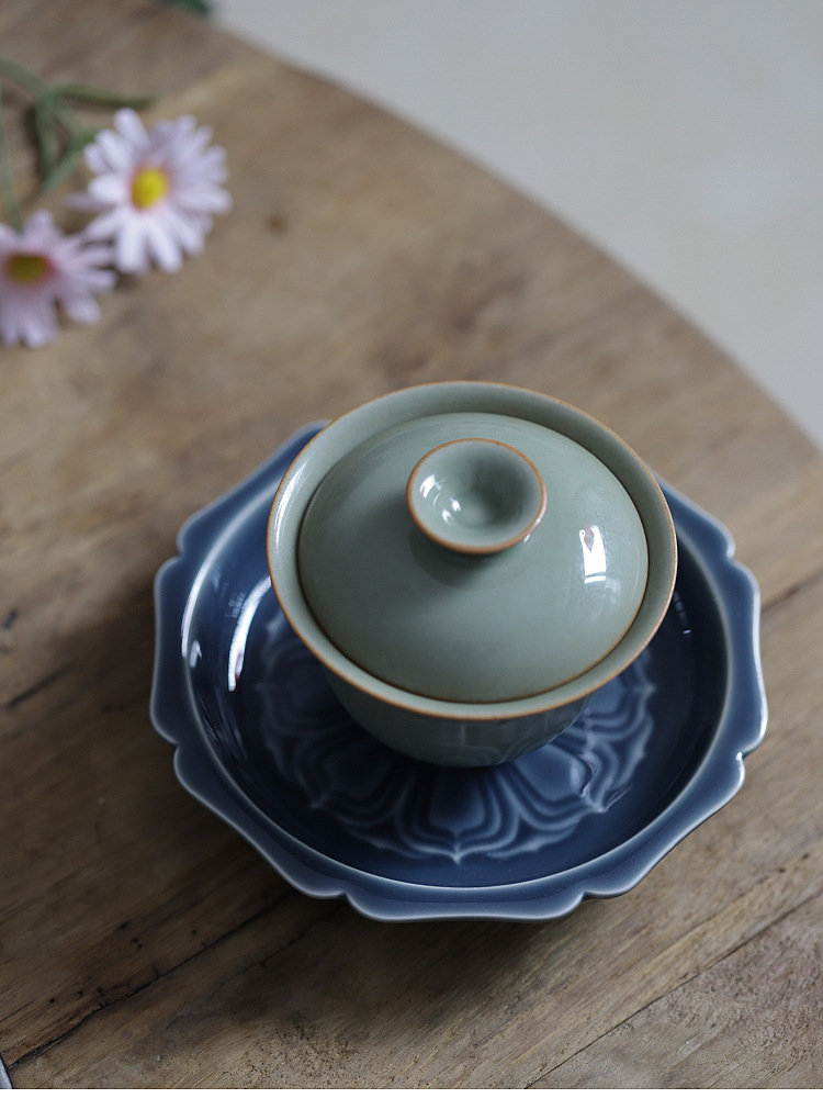 莲花如意盘 景德镇手工陶瓷小茶盘点心盘壶承茶点盘茶道配件