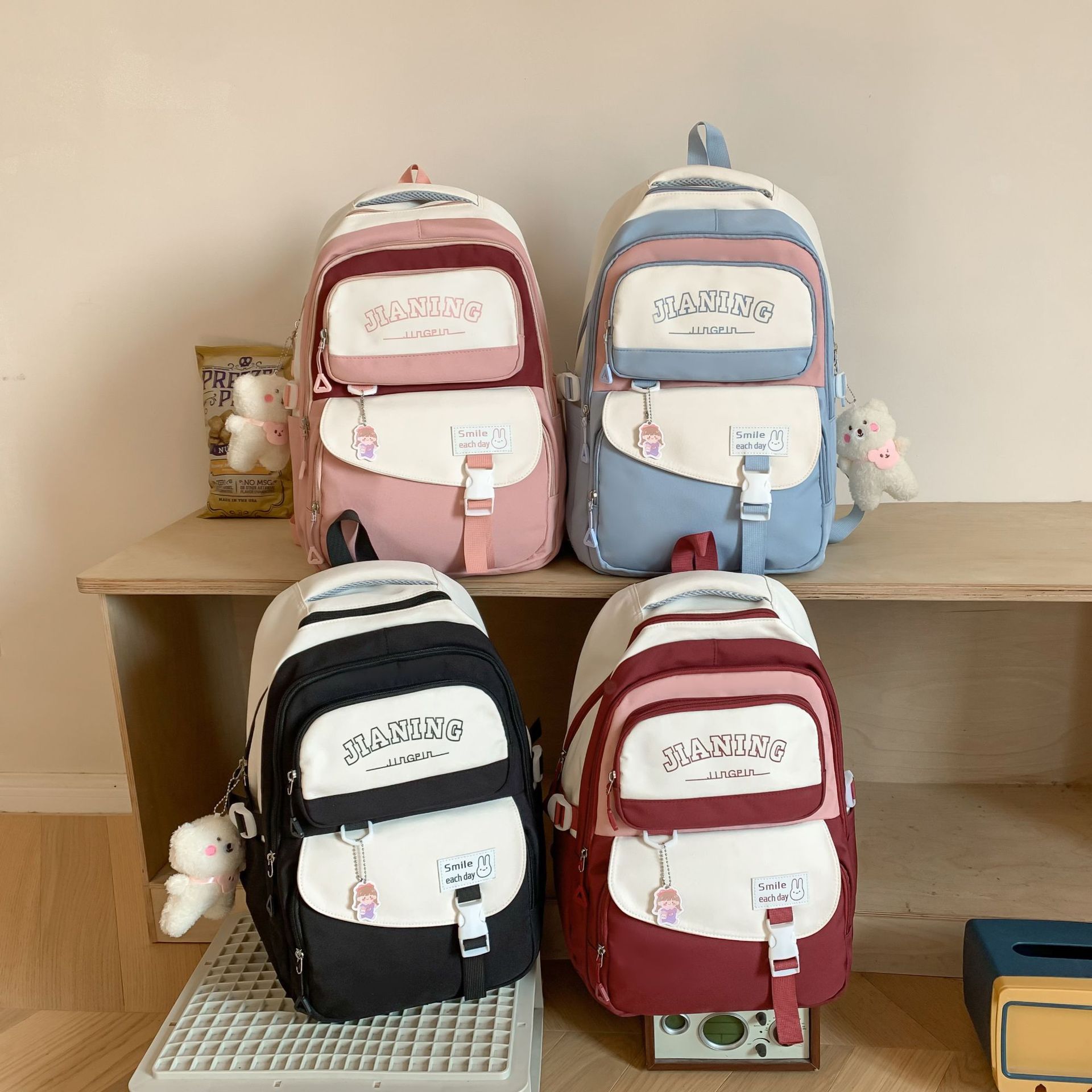 Japanese Ins Junior High School Girls' Schoolbag Female High School Students' Backpack Burden-Reducing Large Capacity Lightweight Backpack for College Students