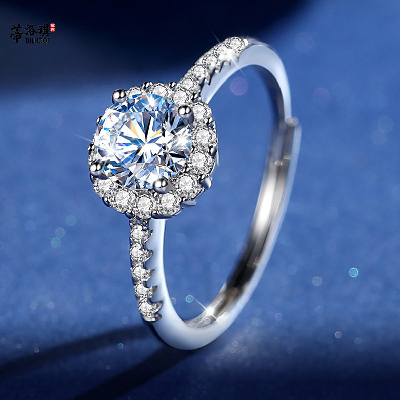 亚马逊爆款s925公主方包戒指女 欧美简约网红潮仿真钻戒婚戒尾戒