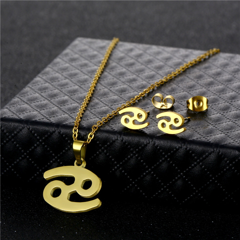 Cross-Border Cancer Necklace and Earrings Suite Women's Fashion Personalized Cold Style Jewelry Set Stainless Steel Charm