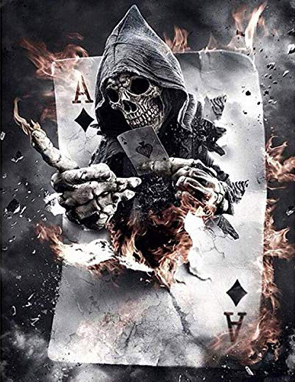 扑克牌黑桃a骷髅人火焰梦幻精准印花十字绣钻石画