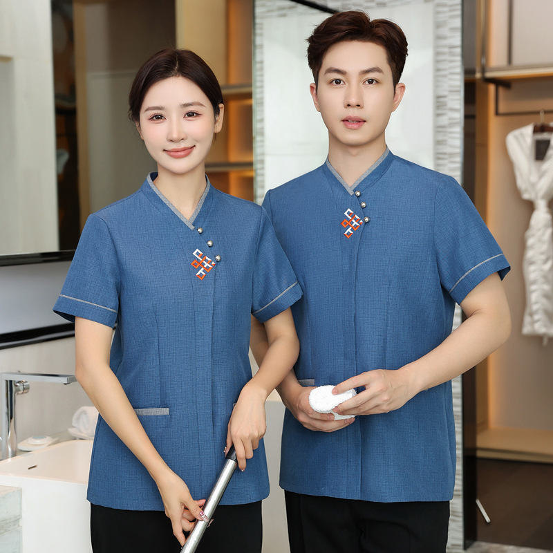 新款保洁工作服夏装薄款外套商场物业酒店客房清洁员衣服短袖宽松