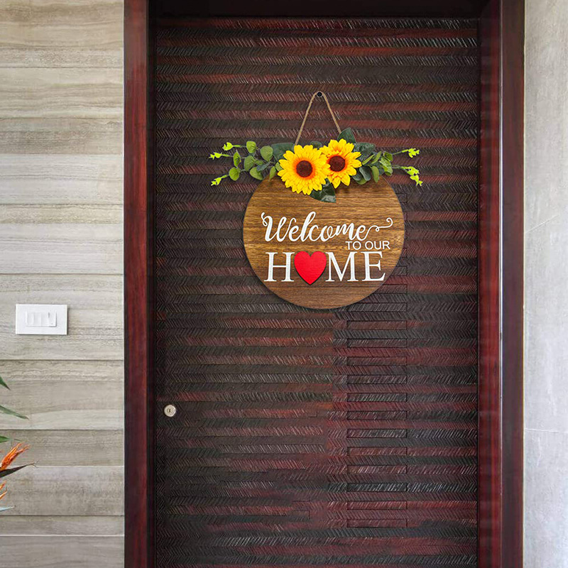 门上木质挂牌木质门牌home欢迎门牌圆形木质挂牌家居墙上装饰挂件