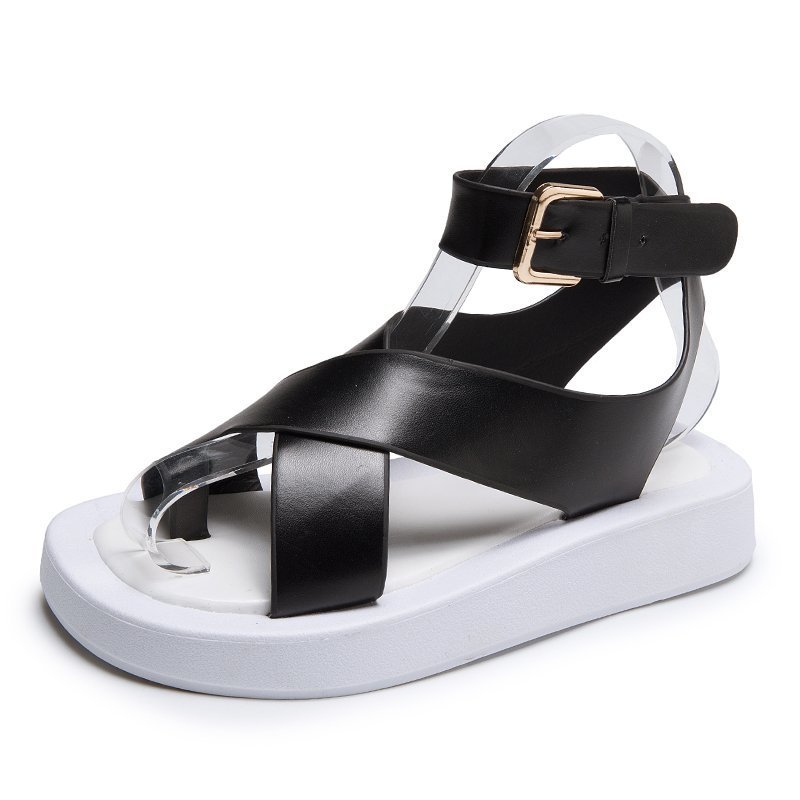 Foreign Trade Internet Hot Sandals Women's Summer 2021 Summer New Student Comfortable Korean Style Thick Bottom Fairy Style Cross Roman Shoes Women