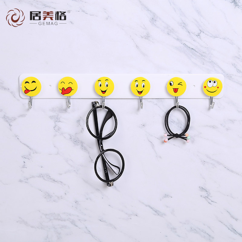 Creative Cartoon Smiley Face Full Row Sticky Hook in Stock Wholesale Simple Door Back Key Chain Nail-Free Adhesive Row Hook 6