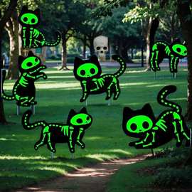 亚马逊2024万圣节夜光黑猫庭院地插牌 户外草坪装饰品恐怖派对