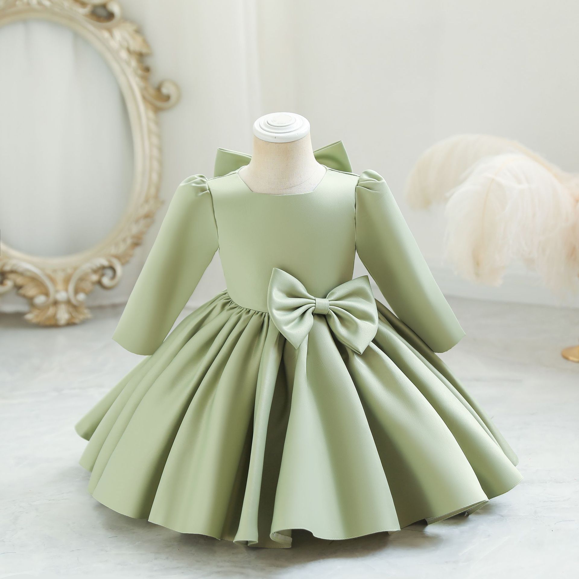 女童裙2021欧美新款缎布婚纱蓬蓬百日生日儿童礼服公主裙一件代发