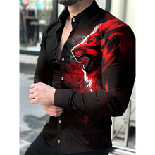 2023欧美爆款 春秋男士长袖动物3D数码印花衬衫男式时尚休闲衬长