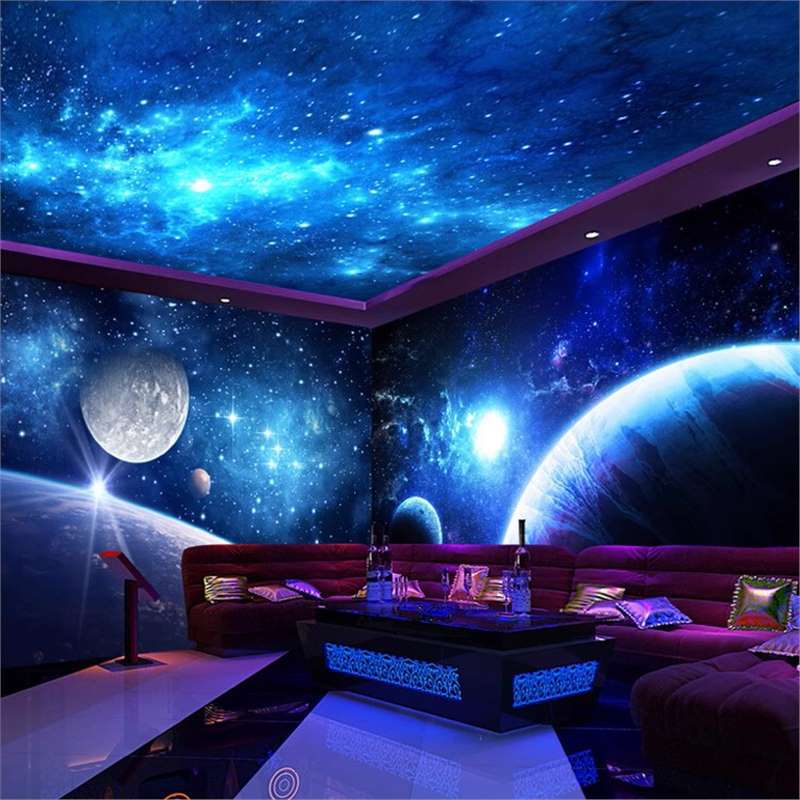 3D Cosmic Starry Sky Wallpaper Fantasy Space Theme Bar Hanging Painting Bedroom KTV Internet Coffee Ceiling Wall Paper